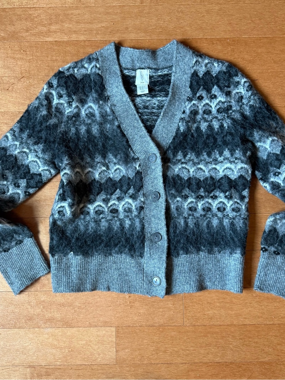 Joie Gray Patterned V-Neck Button Cardigan